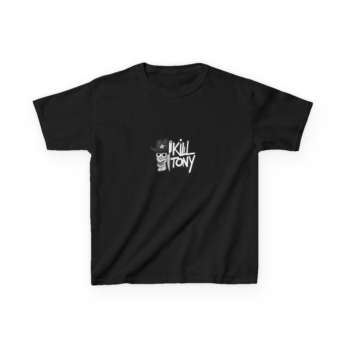 Kill Tony Fan Logo With Tony Hinchcliffe Head & Cowboy Hat With Handwritten Show Name (White) Kids T-Shirt